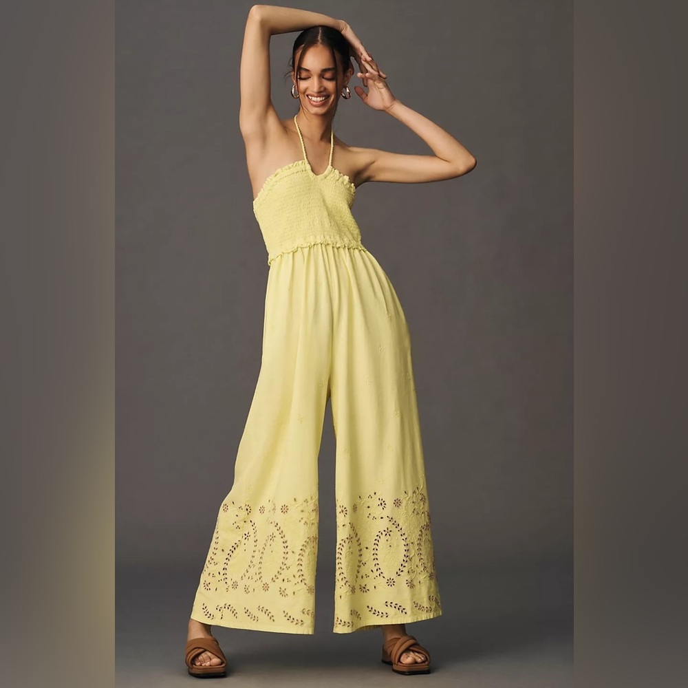 Anthropologie Strapless Eyelet Jumpsuit
In Bright Yellow Chartreuse, Size S, NWT